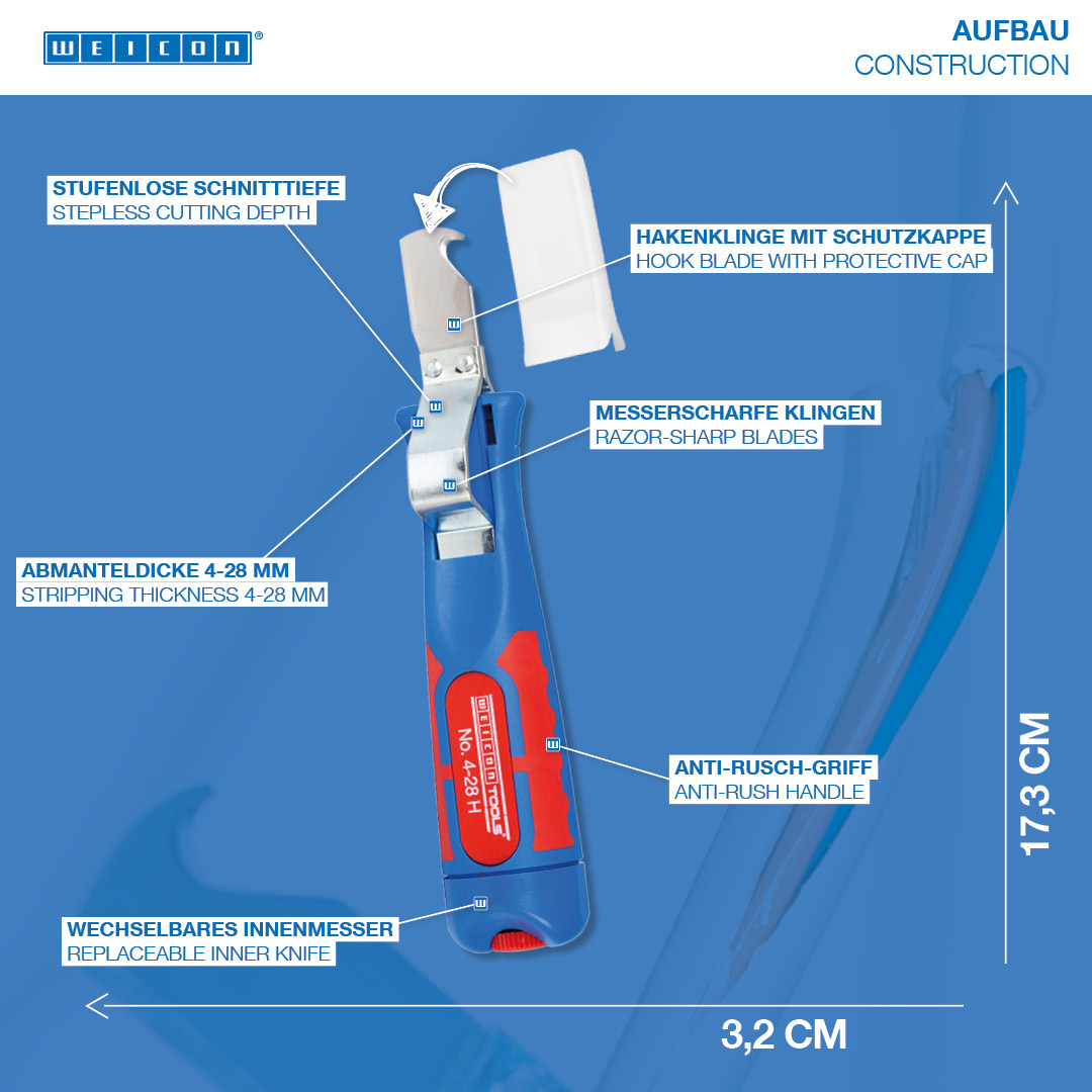 Couteau à dégainer No. 4 - 28 H | avec manche à 2 composants y compris lame crochue et capuchon de protection, capacité 4 - 28 mm Ø
