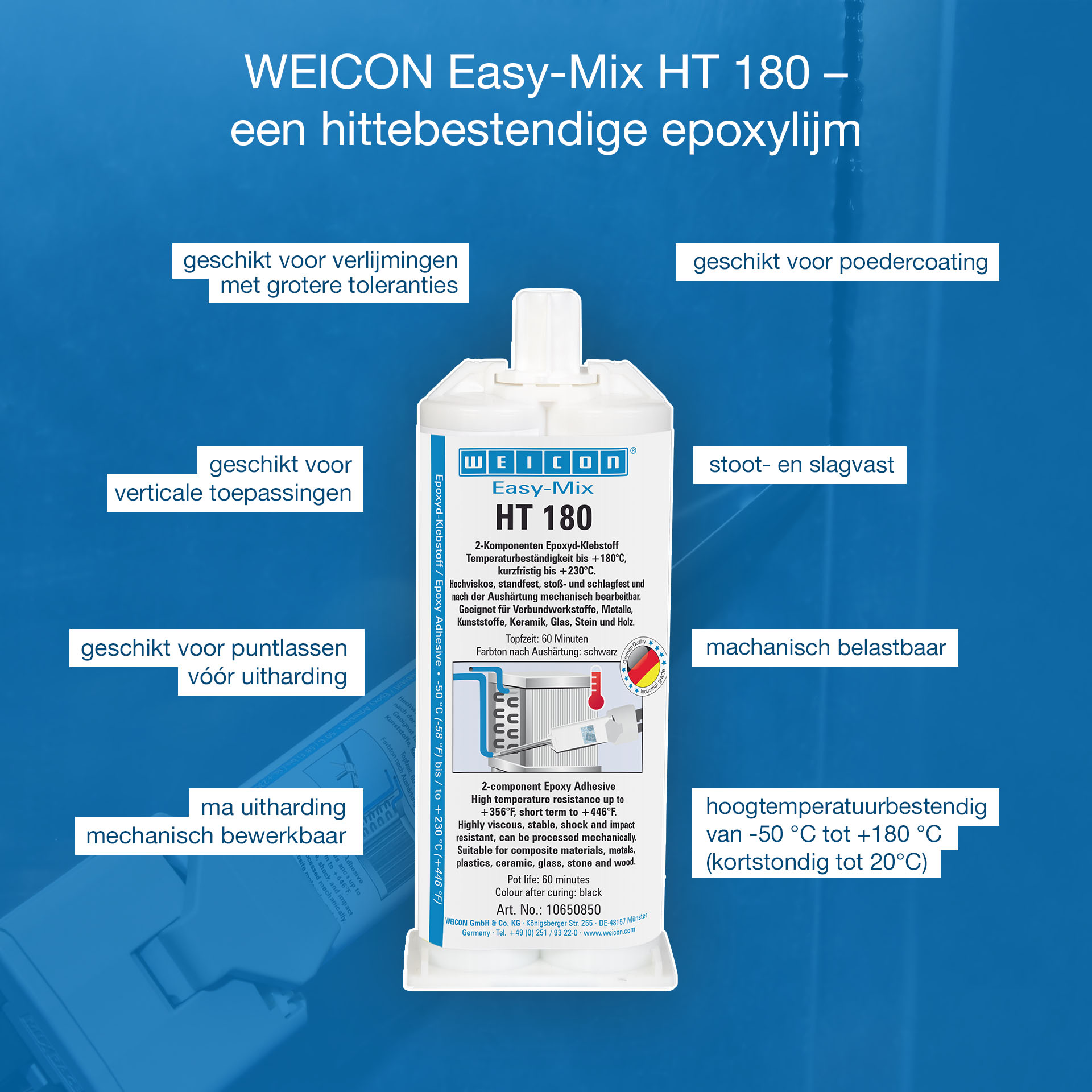 epoxy adhesive, HT180, two-component, neutral color, caulking cartridge