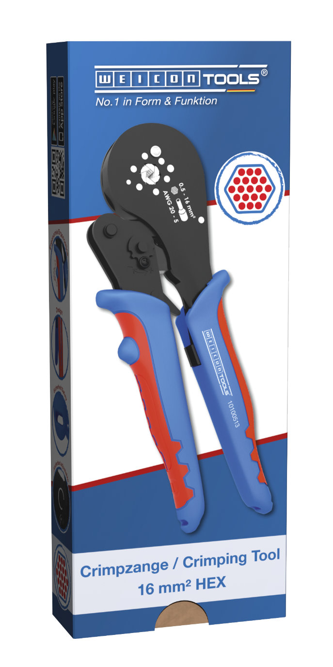 Krimptang 16 mm² HEX | Zeshoekige krimp voor eenvoudig insteken met ronde aansluitklemmen
