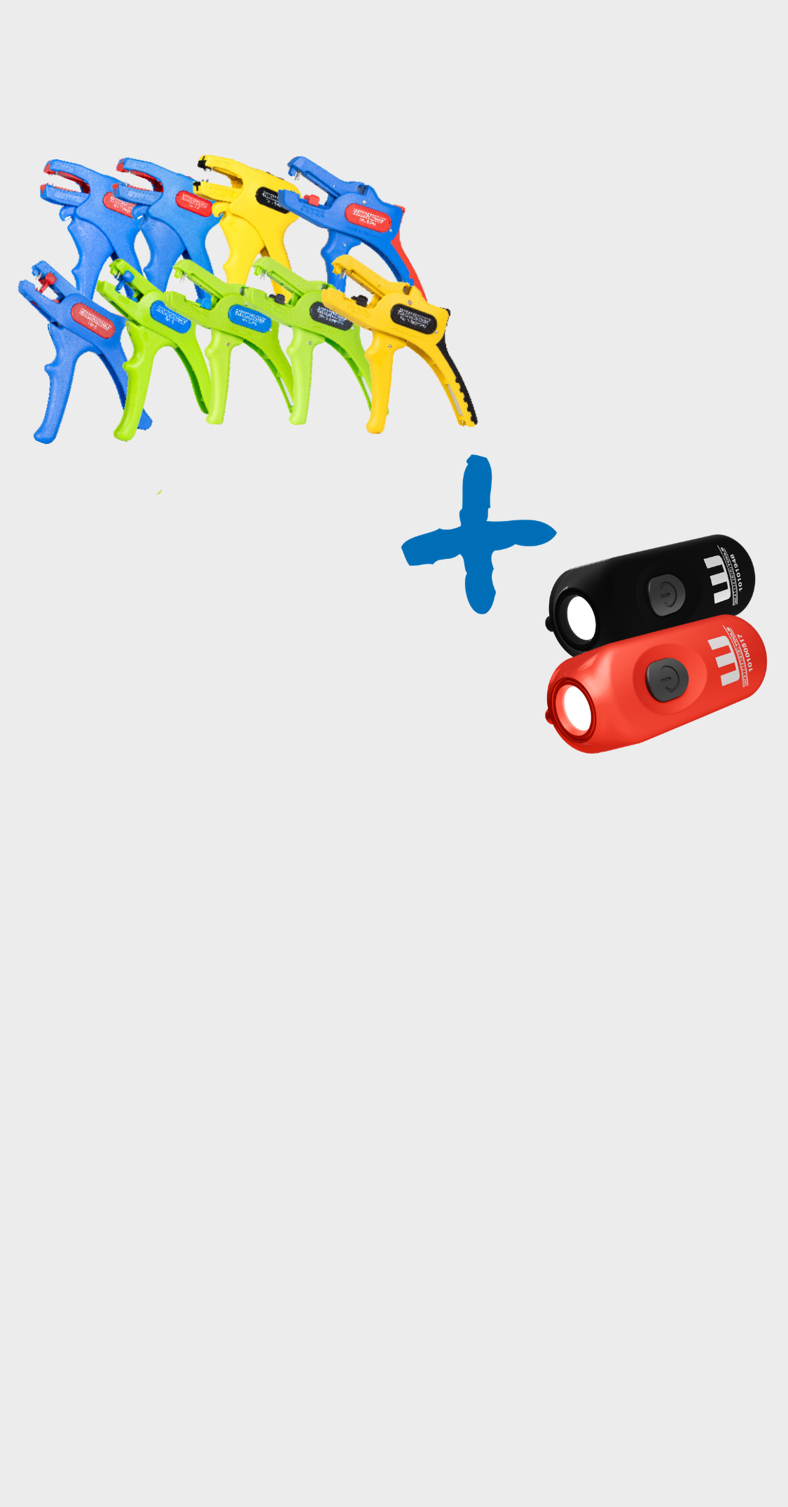 draadstrippers, plusteken, led-lampjes in zwart en rood