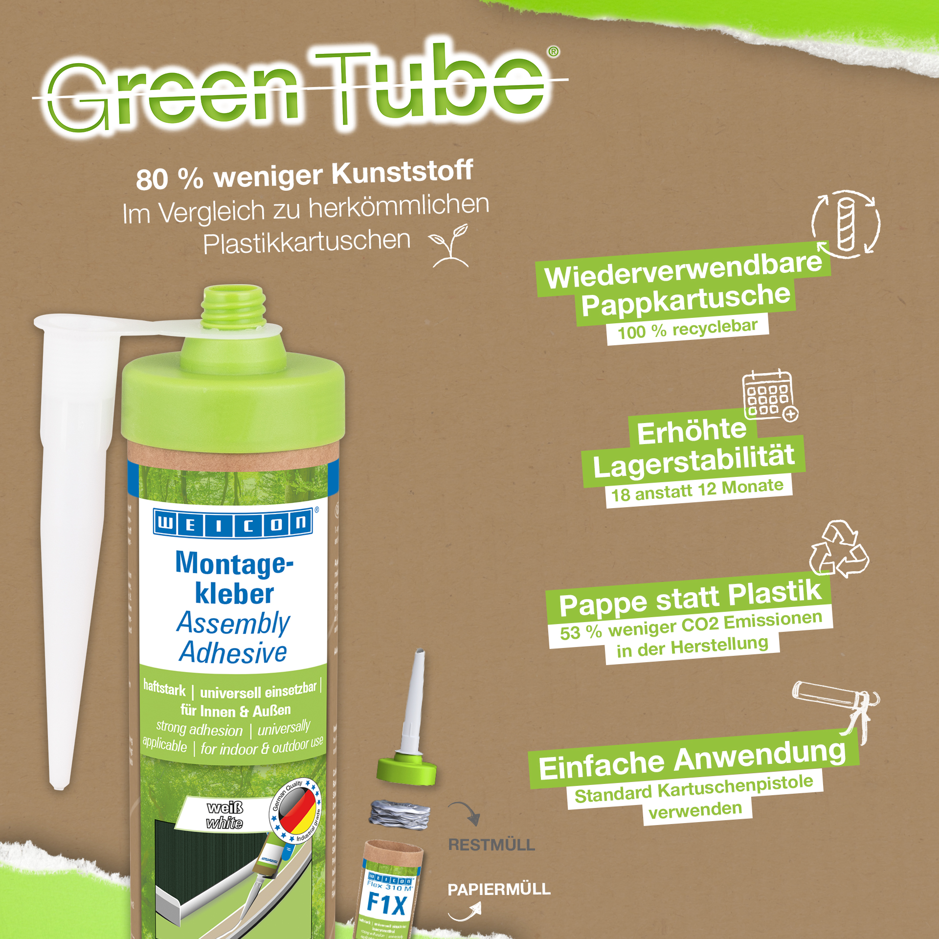 Green Tube Colle de montage | Colle universelle à forte adhérence pour l'intérieur et l'extérieur