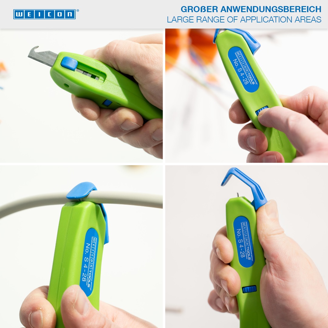 Kabelmes No. S 4-28 Green Line  | Duurzaam afbijtgereedschap | met haakmes en beschermkap | werkbereik 4 - 28 mm Ø