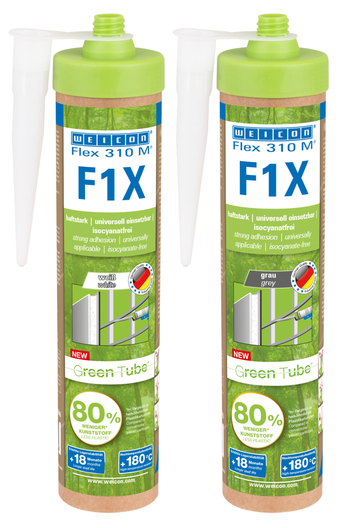 WEICON Green Tube Flex 310 M F1X | Scellant adhésif avec une très forte adhérence initiale à base de Ms-polymère, résistant aux températures jusqu’à 180°C
