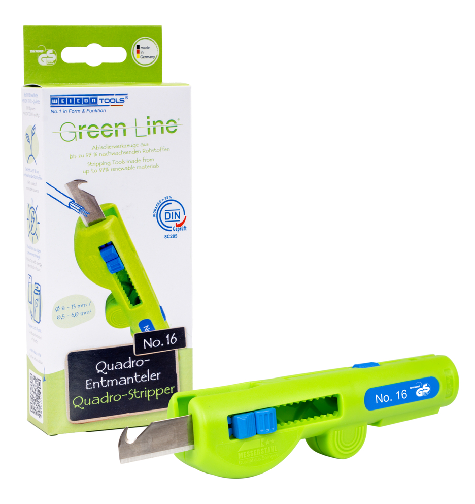 WEICON Dégaineur Quadro 
No. 16 Green Line | Outil à dégainer multifonctionnel, capacité dénudage 0,5 - 6,0 mm² / dégainage 8 - 13 mm Ø